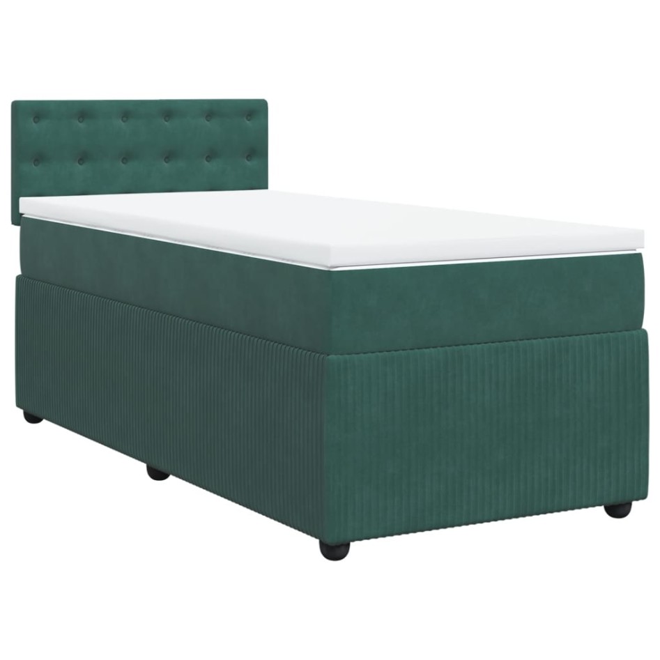 Cama box spring con colchón terciopelo verde oscuro 90x190