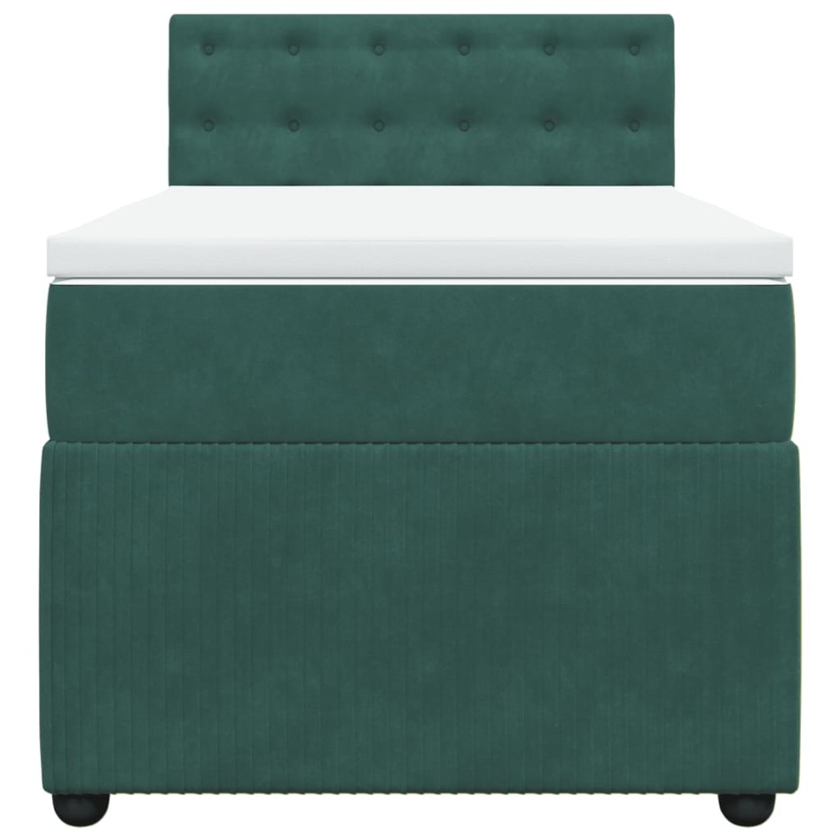 Cama box spring con colchón terciopelo verde oscuro 90x190