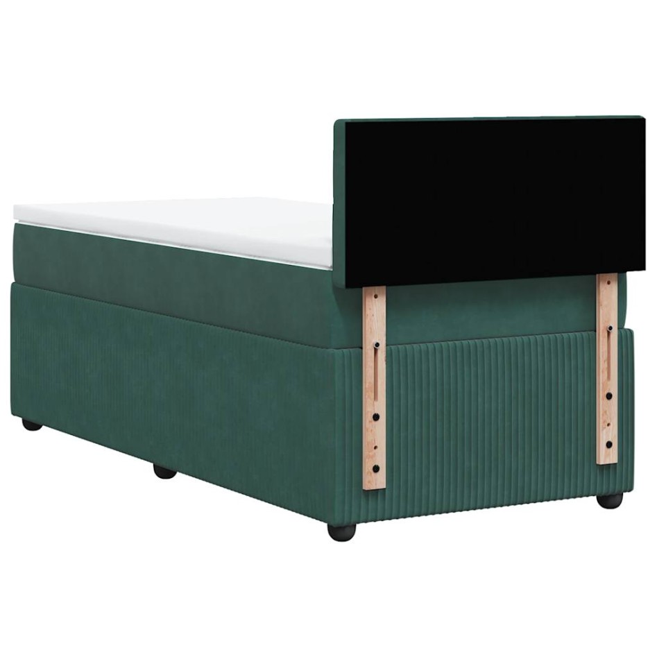Cama box spring con colchón terciopelo verde oscuro 90x190