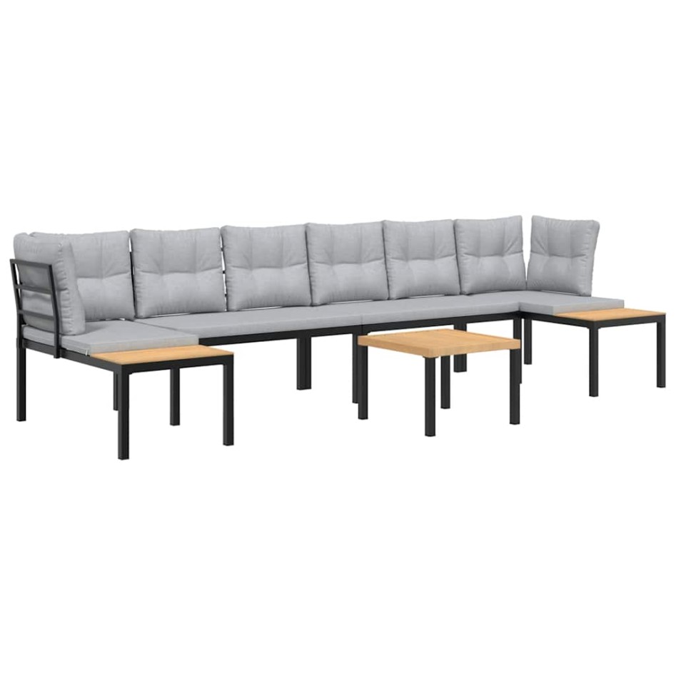 Set sofás jardín y cojines 5 pzas acero recubierto polvo