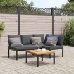 Set de sofás de jardín con cojines 3 piezas aluminio negro