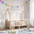 Cama con forma de casa de niños madera maciza marrón 70x140