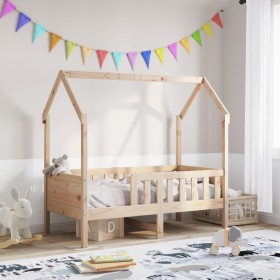 Cama con forma de casa de niños madera maciza marrón 70x140