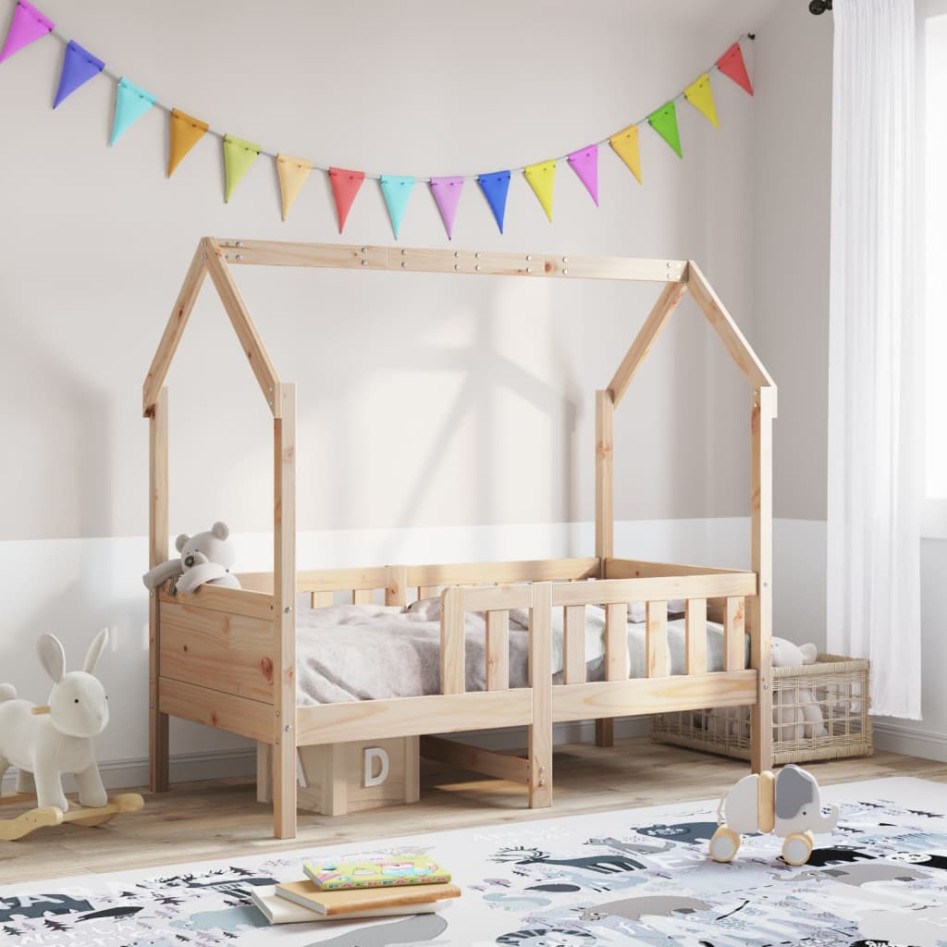 Cama con forma de casa de niños madera maciza marrón 70x140