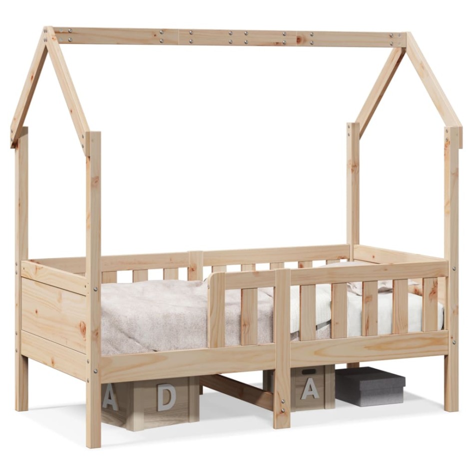 Cama con forma de casa de niños madera maciza marrón 70x140