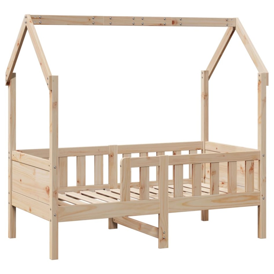 Cama con forma de casa de niños madera maciza marrón 70x140