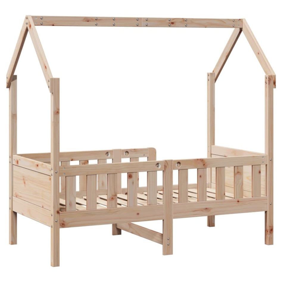 Cama con forma de casa de niños madera maciza marrón 70x140