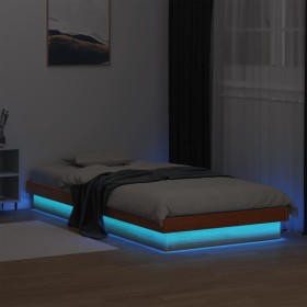 Estructura de cama LED madera maciza pino marrón cera 75x190