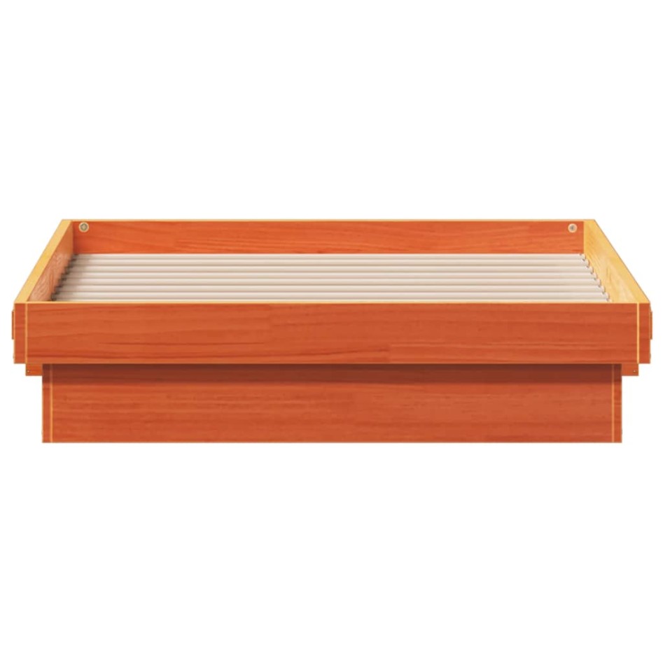 Estructura de cama LED madera maciza pino marrón cera 75x190