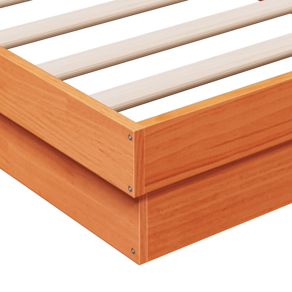 Estructura de cama LED madera maciza pino marrón cera 75x190