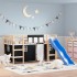 Cama alta niños con cortinas madera pino blanco negro 80x200