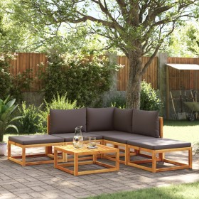 Set de sofás de jardín con cojines 6 pzas madera maciza