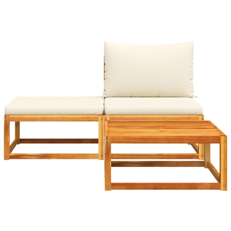 Set de sofás de jardín con cojines 3 pzas madera maciza