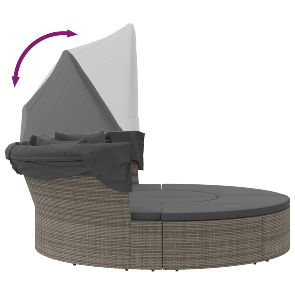 Tumbona cama de jardín con capota y cojines ratán PE