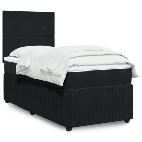 Cama box spring con colchón terciopelo negro 100x200
