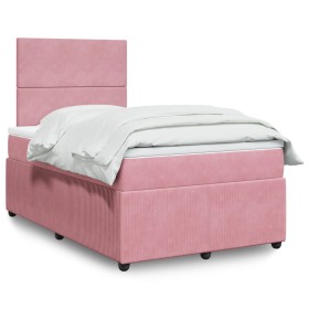 Cama box spring con colchón terciopelo rosa 120x190