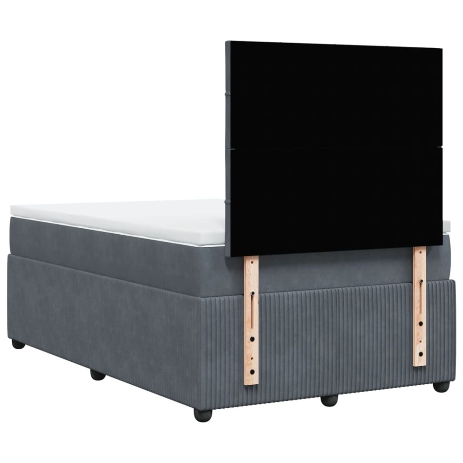 Cama box spring con colchón terciopelo gris oscuro 120x190