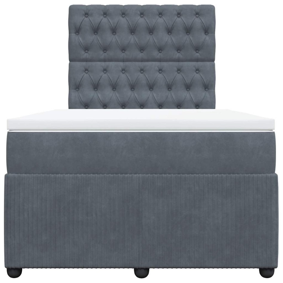Cama box spring con colchón terciopelo gris oscuro 120x190