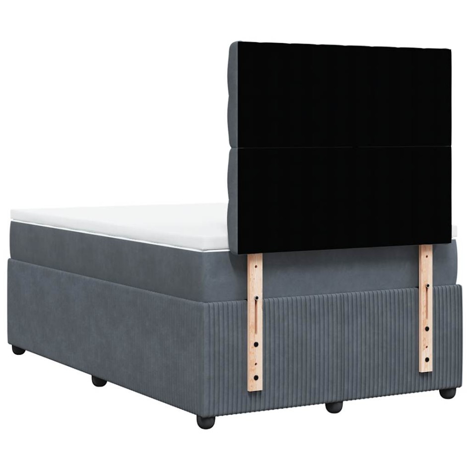 Cama box spring con colchón terciopelo gris oscuro 120x190