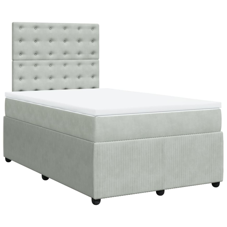 Cama box spring con colchón terciopelo gris claro 120x190