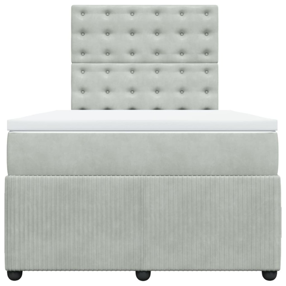 Cama box spring con colchón terciopelo gris claro 120x190