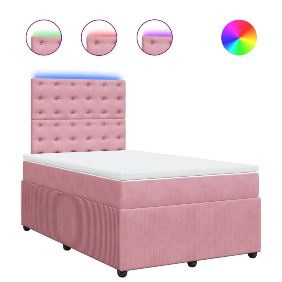Cama box spring con colchón terciopelo rosa 120x190