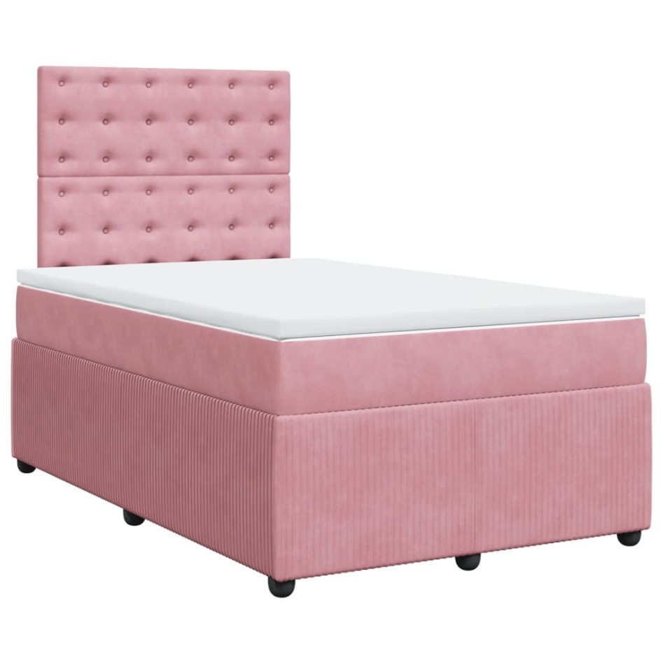 Cama box spring con colchón terciopelo rosa 120x190