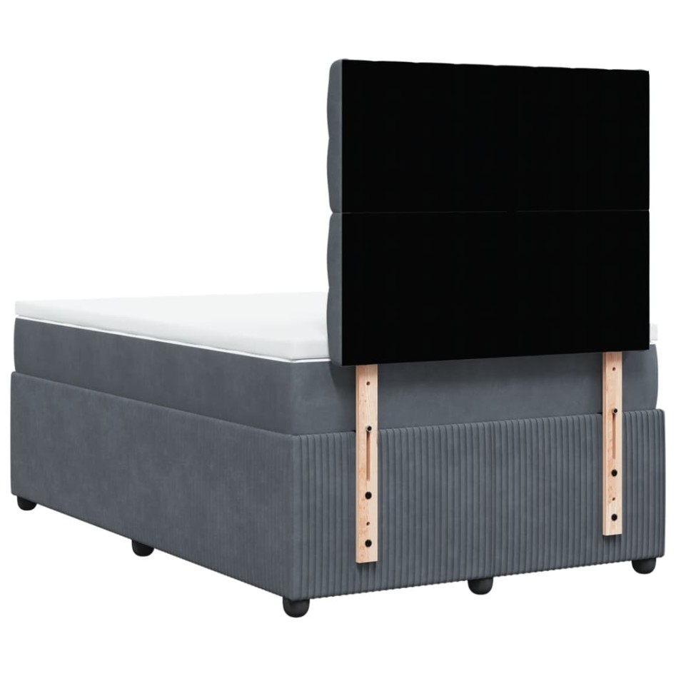 Cama box spring con colchón terciopelo gris oscuro 120x200