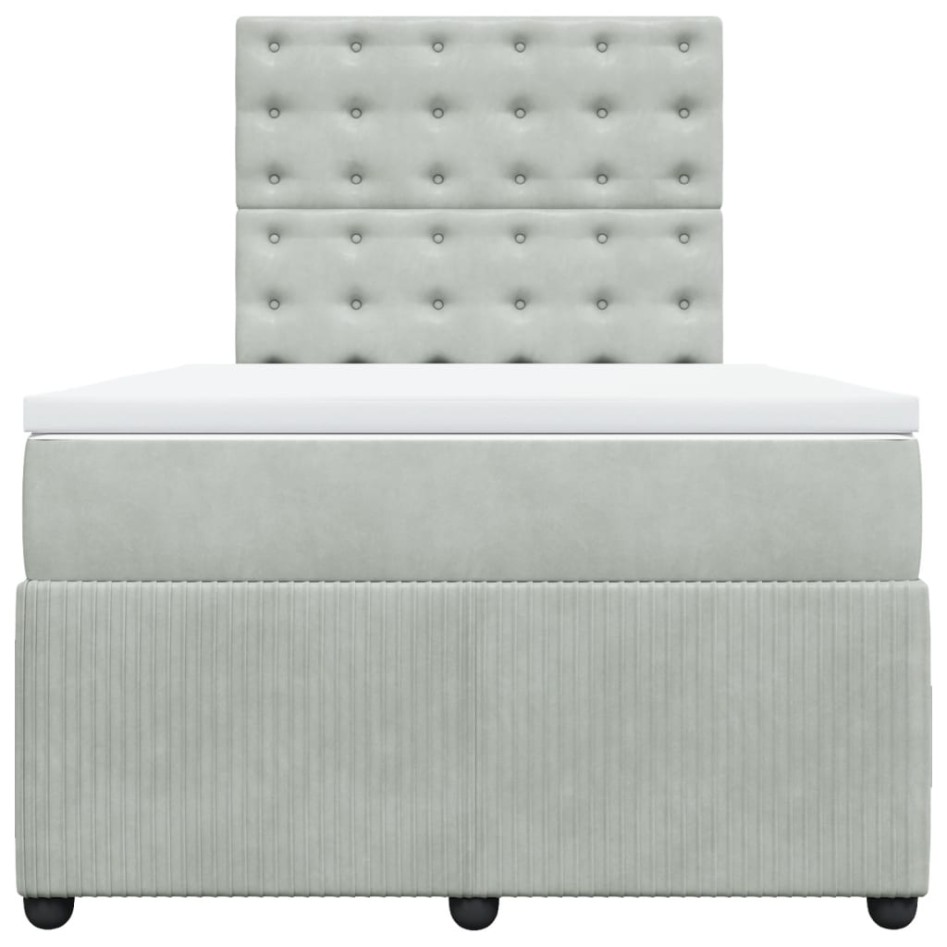 Cama box spring con colchón terciopelo gris claro 120x200