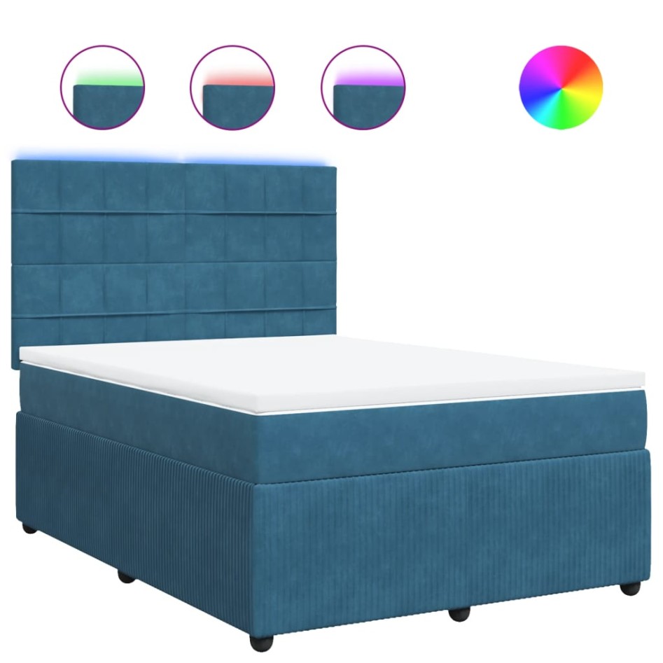 Cama box spring con colchón terciopelo azul 140x200