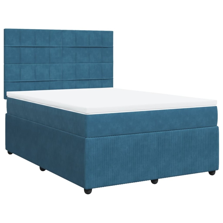 Cama box spring con colchón terciopelo azul 140x200