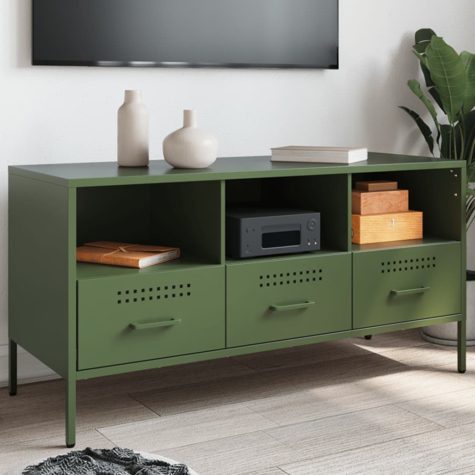 Mueble para TV acero verde oliva 100,5x39x50,5