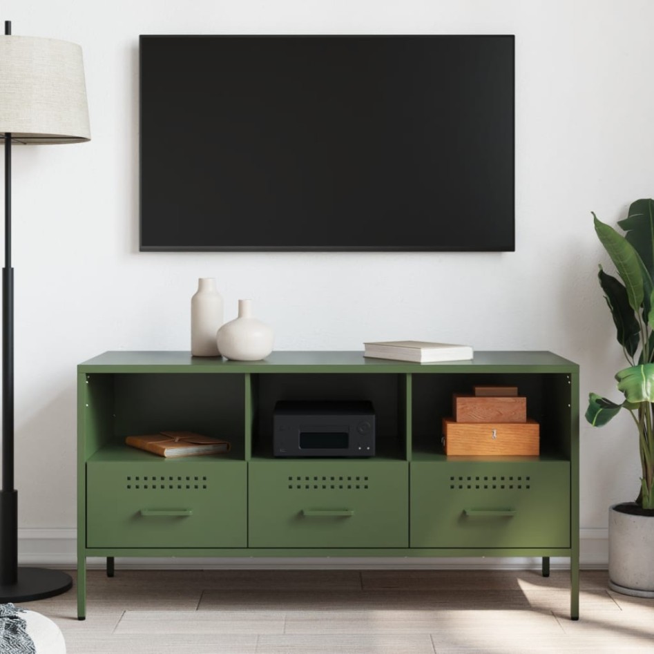 Mueble para TV acero verde oliva 100,5x39x50,5