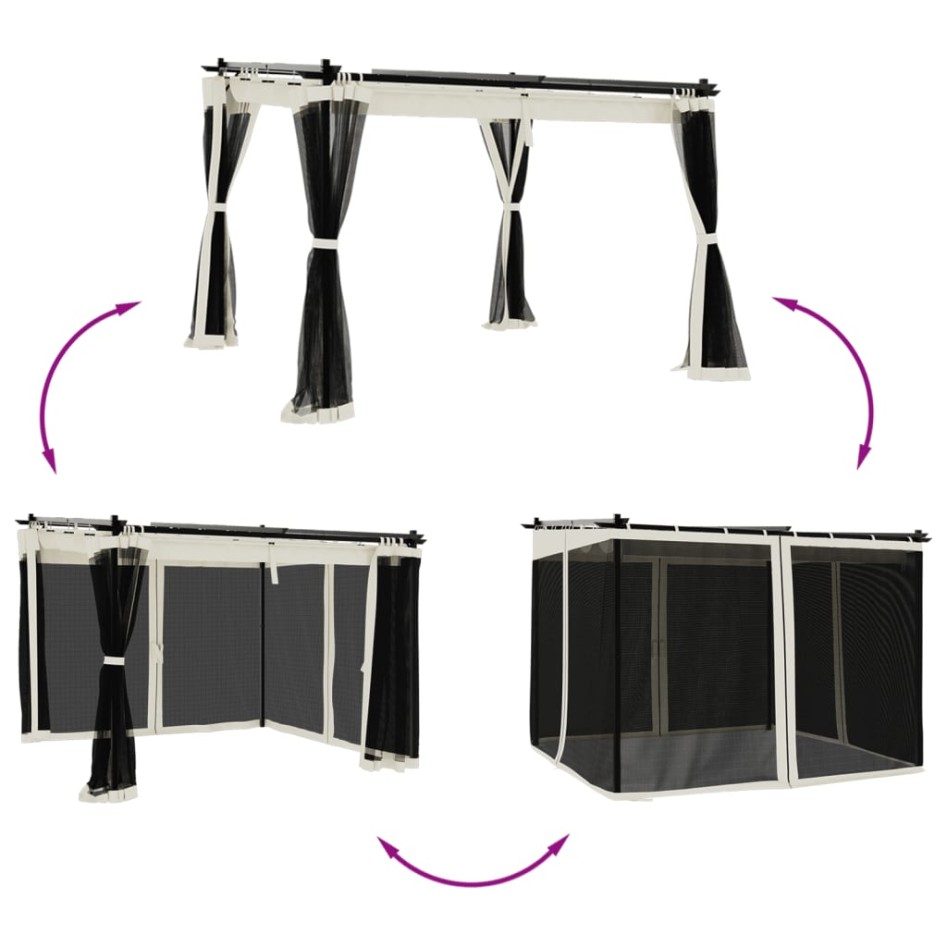 Cenador con paredes de malla acero crema 3x3