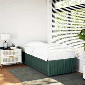Estructura de cama sin colchón terciopelo verde oscuro