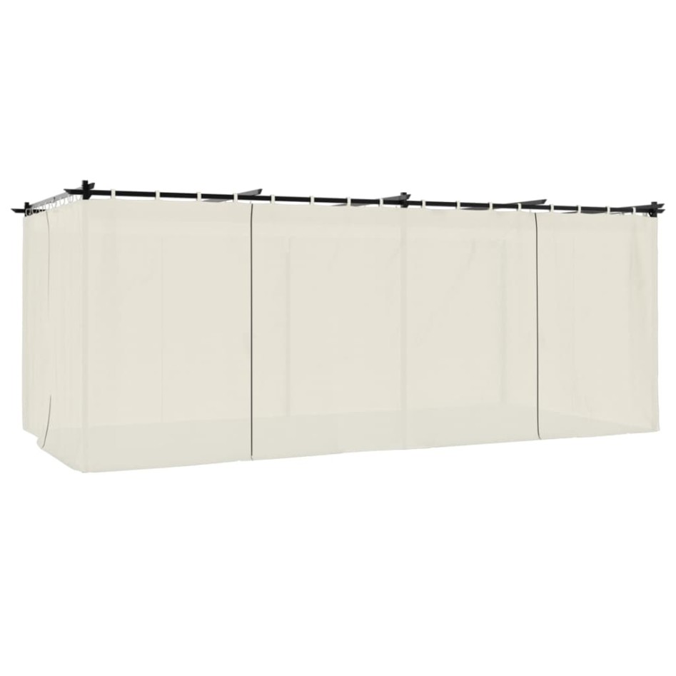 Cenador con cortinas acero color crema 6x3