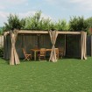 Cenador con cortinas acero taupe 6x3 m