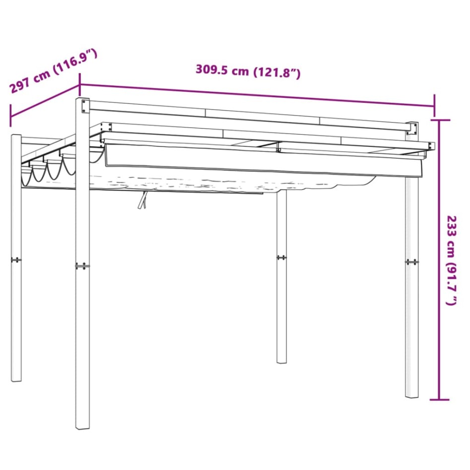 Cenador de jardín con techo retráctil aluminio antracita 3x3