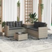 Sofá jardín forma de L con mesa y cojines ratán PE gris claro