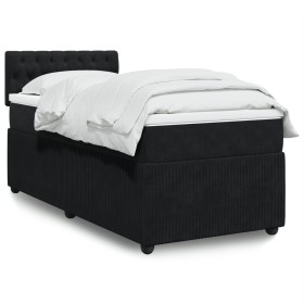 Cama box spring con colchón cuero sintético negro 90x190