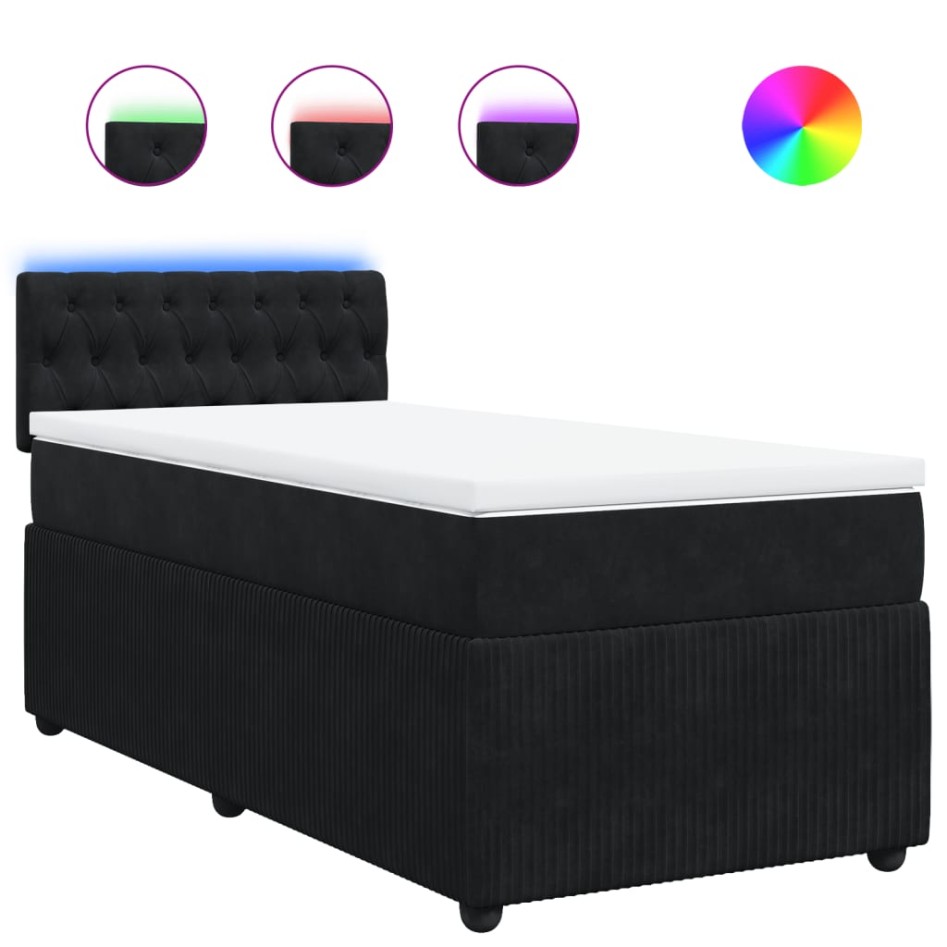 Cama box spring con colchón cuero sintético negro 90x190