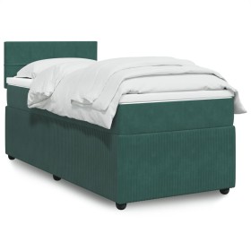 Cama box spring con colchón terciopelo verde oscuro 90x190
