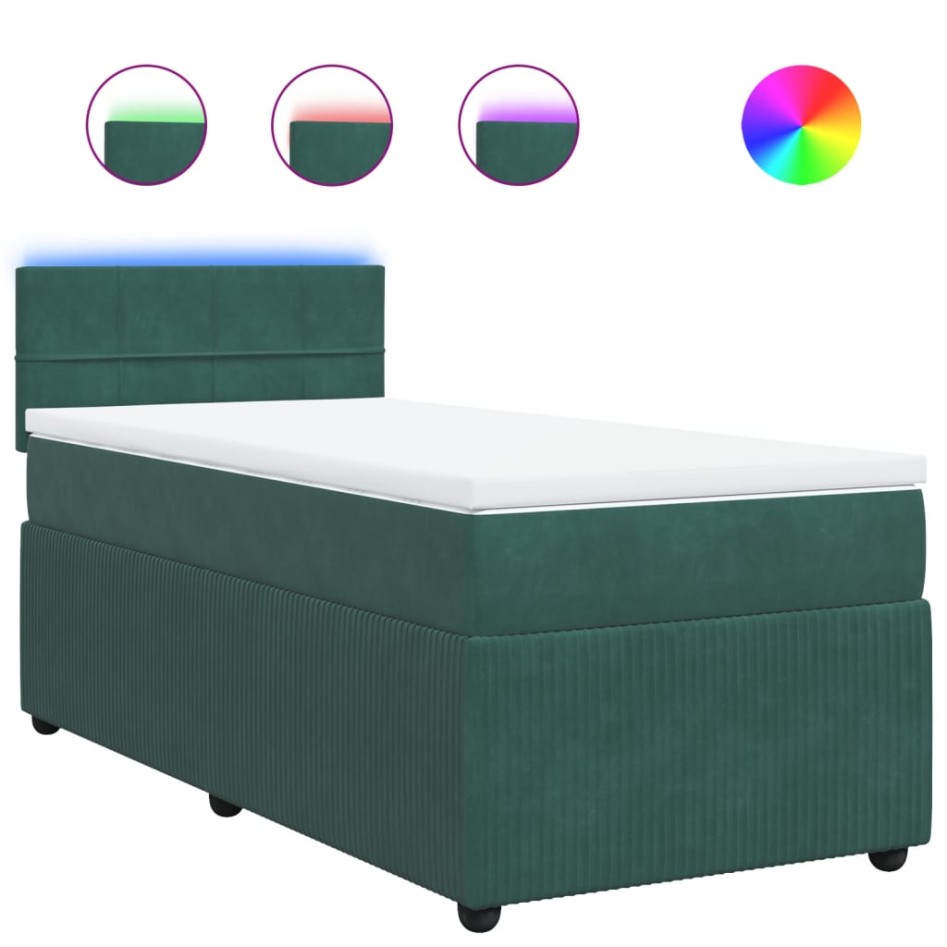 Cama box spring con colchón terciopelo verde oscuro 90x190