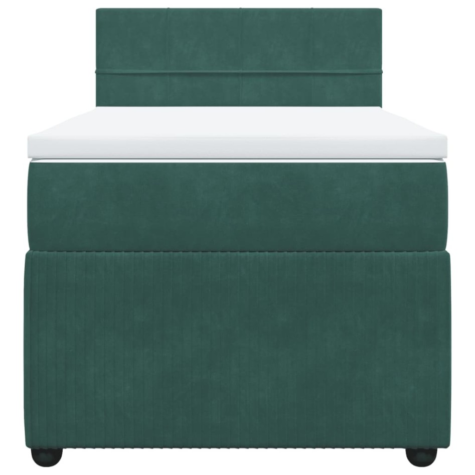 Cama box spring con colchón terciopelo verde oscuro 90x190