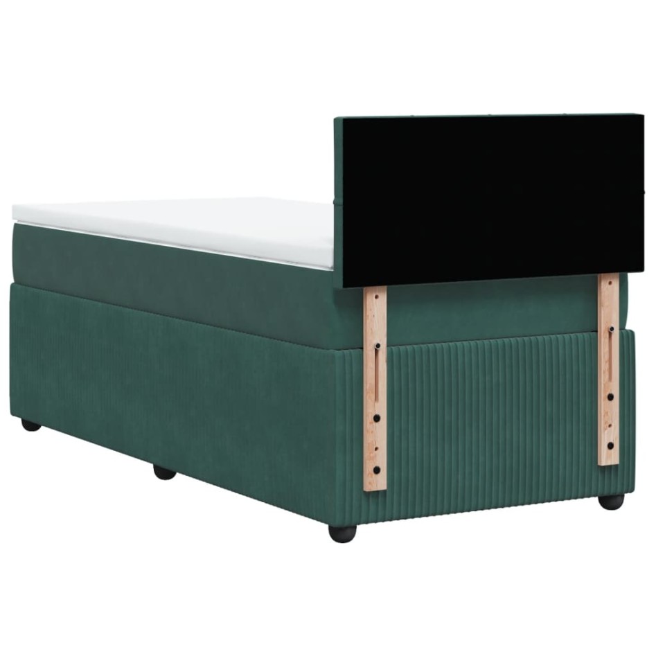Cama box spring con colchón terciopelo verde oscuro 90x190