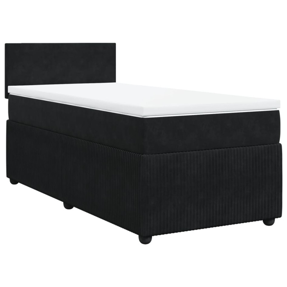 Cama box spring con colchón terciopelo negro 90x200