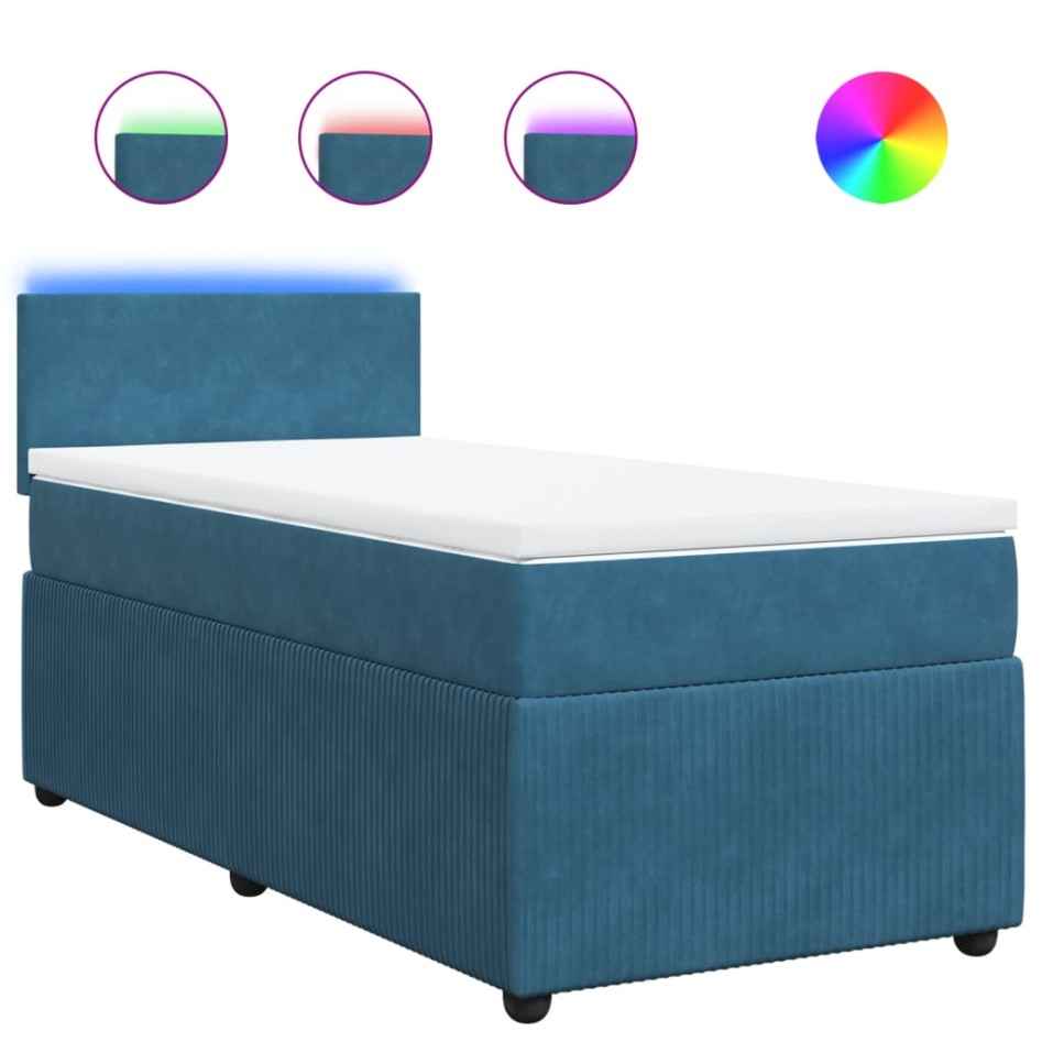 Cama box spring con colchón terciopelo azul 90x200