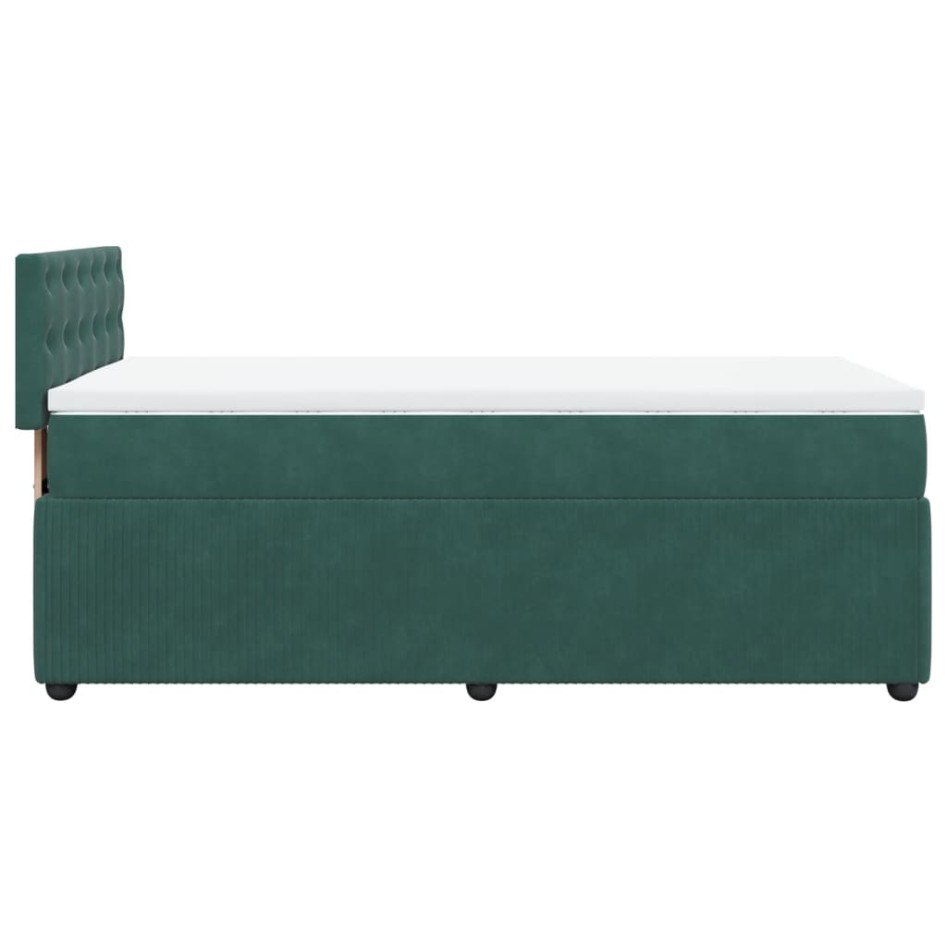 Cama box spring con colchón terciopelo verde oscuro 90x200