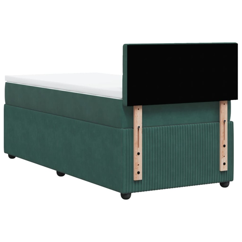 Cama box spring con colchón terciopelo verde oscuro 90x200