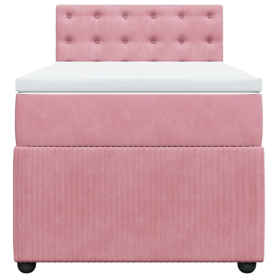 Cama box spring con colchón terciopelo rosa 90x200